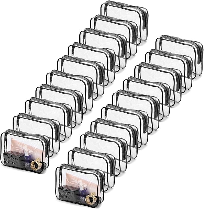 Tbestmax 20 Pack Clear Cosmetic Bags Makeup Bags Portable Waterproof Travel Toiletry Bags Organizer Black, 7.5"x 4.8"x 2.3"