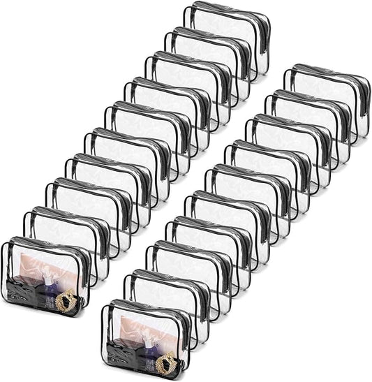 Tbestmax 20 Pack Clear Cosmetic Bags Makeup Bags Portable Waterproof Travel Toiletry Bags Organizer Black, 7.5"x 4.8"x 2.3"