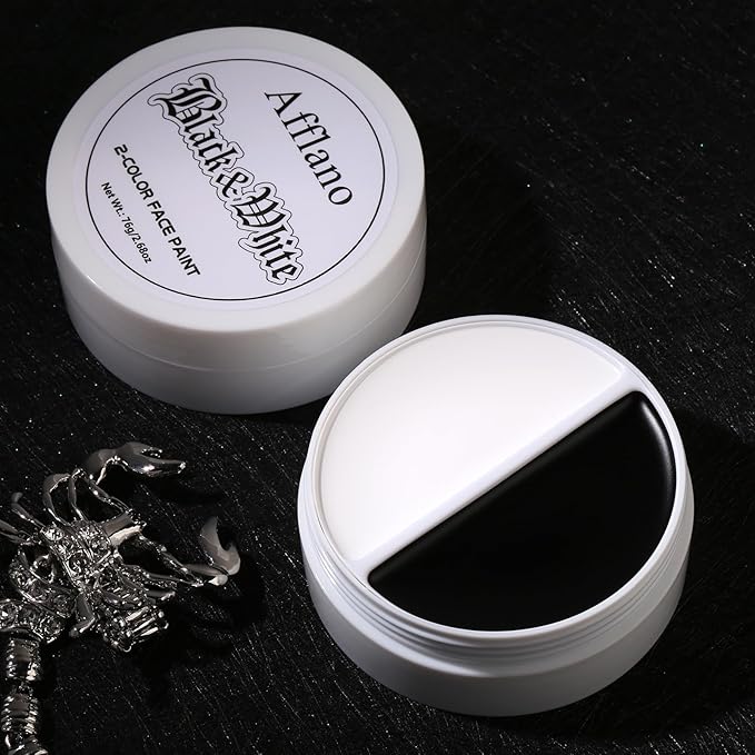 Black and White Face Paint, Halloween Clown Makeup Goth Greasepaint for Kids and Adult, Long Lasting Oil Based Cream Full Face Body Paint for Joker, Skeleton, Cosplay, SFX, Zombie, Theater, Stage