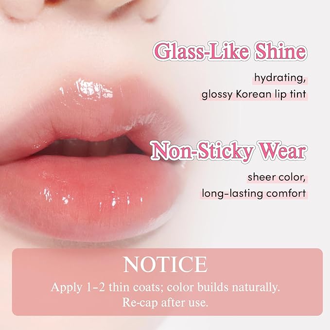 INGA Water Glow Lip Tint | Hydrating, Glossy Korean Lip Tint with Sheer Color & Glass-Like Shine | Long-Lasting, Non-Sticky Korean Lip Stain (BARE PEACH)