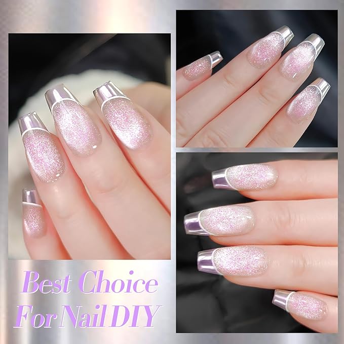 Born Pretty Purple Chrome Nail Powder Super Glossy Mirror Effect Metallic Nail Powder Cat Magnetic Eye Nail Powder Nail Glitter Manicure Pigments for Nail Art Design