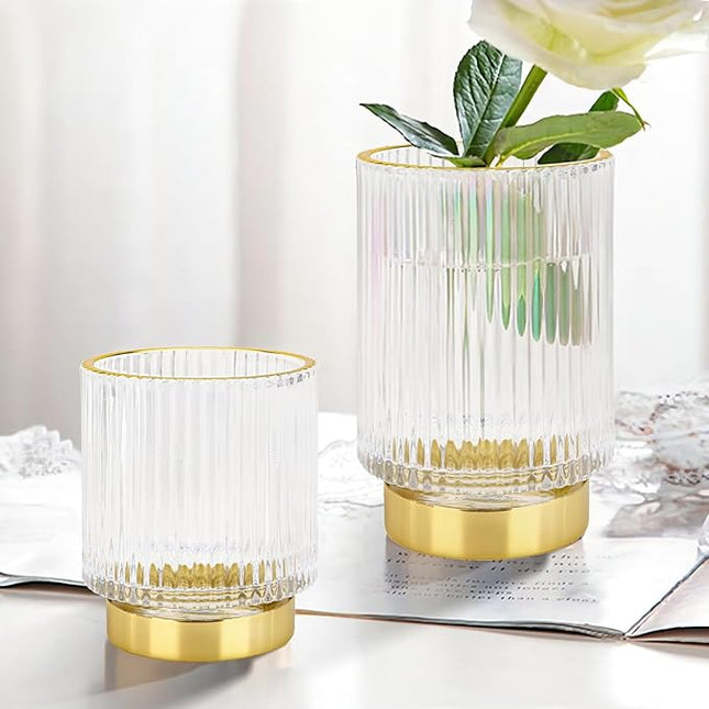 DASITON Makeup Brush holder Organizer,Crystal Cosmetic Makeup Brush Glass Brushes Storage Holder, Vintage Make Up Brush Cup Pen Pencil Holder striped vase(Clear S)