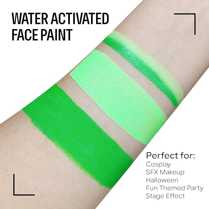 Green Face Body Paint Makeup Foundation 30g, Water Activated Dark Light Green Cream to Powder Face Body Paint for Halloween Costume Cosplay Theater Stage Dressup Makeup Matte Finish