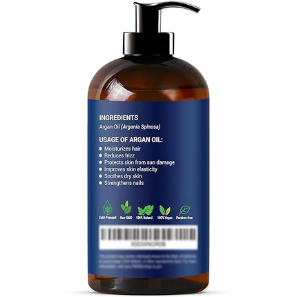 Argan Oil for Hair Growth 8 fl oz - 100% Natural Moroccan Argan oil for Face, Body, Skin and Nails - Aceite de Argan