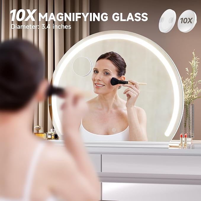 Hasipu Vanity Mirror with Lights, 22.8" x 18.1" LED Makeup Mirror, Lighted Makeup Mirror with Lights, Smart Touch Control 3 Colors Dimmable Mirror 360°Rotation USB Port White