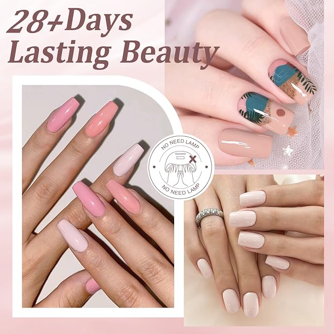 DouborQ 6 Colors Neutral Nude Nail Polish Set Nude Pink Finger Nail Polish Bulk Manicure Nail Art Home Salon Long-lasting Sequins Nail Art Varnish (19-24)