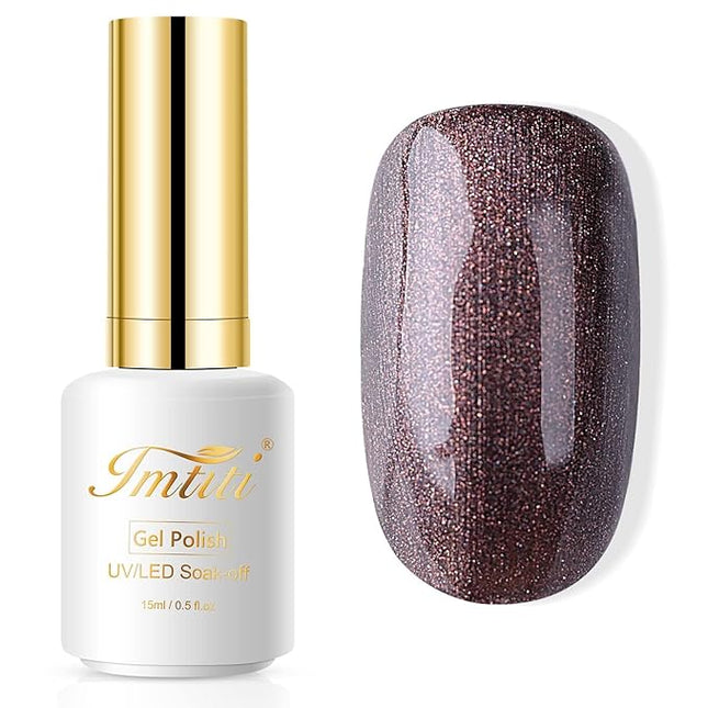 Imtiti Gel Nail Polish Glitter Brown - Bronze Brown Sparkle Soak Off UV LED Gel Polish, 0.5 Fl Oz Long Lasting DIY Nail Art for Home & Salon Manicure Starter Set for Women