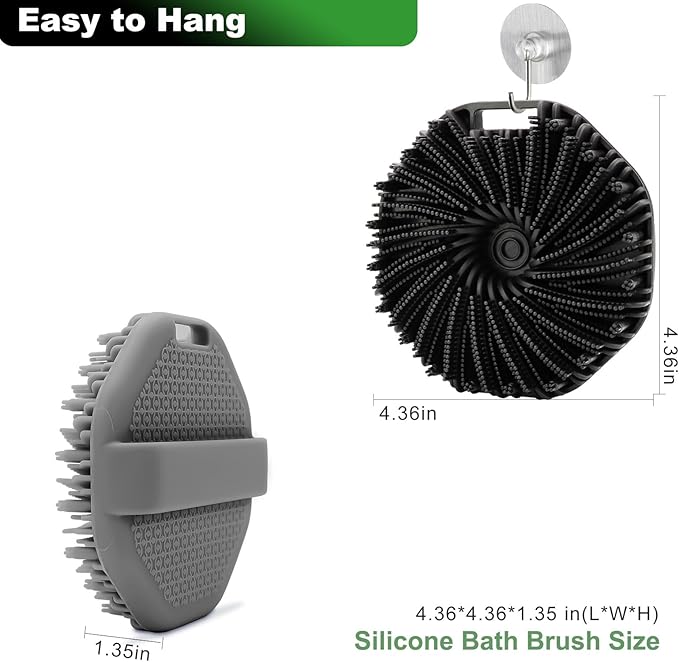 2-Pack Silicone Body Scrubber Shower Brushes,Exfoliating Body Scrubber for All Skin Type, Eco Friendly Shower Scrubber for Body, Silicone Body Brush for Showering(Black & Gray)