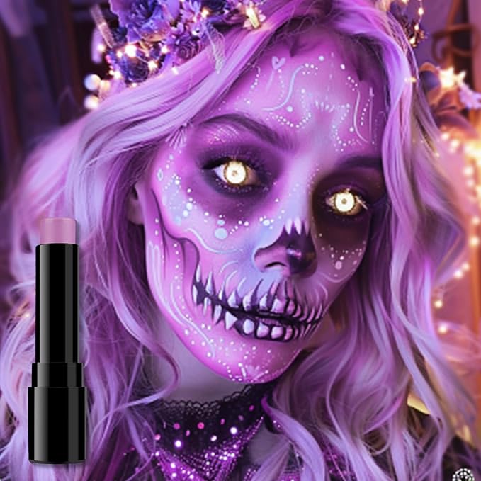 BAD COLOR Light Purple Face Paint Stick, Cream Lavender Periwinkle Eye Black, Sweatproof Waterproof for Sports Violet Lilac Halloween SFX Ursula Cosplay Costume Makeup