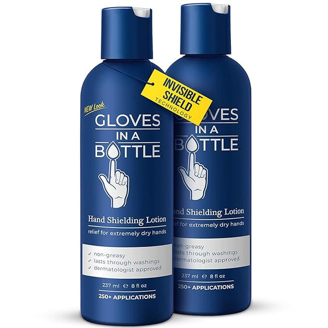 Gloves in a Bottle Shielding Lotion for Dry Itchy Skin Grease-Less and Unscented, 8 Fl Oz, Pack of 2
