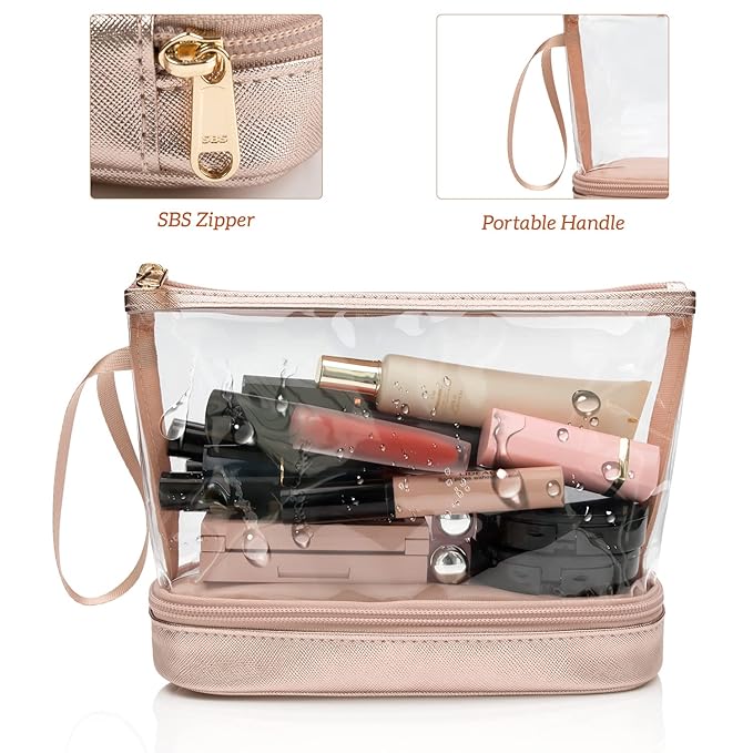 Ethereal Clear Makeup Bag, TSA Travel Makeup Organizer Bag Rose Gold Makeup Bags for Women Small Cosmetic Bag Portable Makeup Bag for Purse
