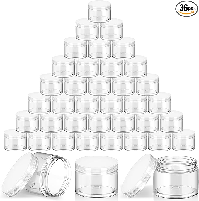 SATINIOR 36 Pieces 1.5 oz Plastic Jars with Lids Wide Mouth Airtight Reusable Container Acrylic Cosmetic Small Jars for Lotions Ointments Travel Toiletries Creams Make up Storage(White)