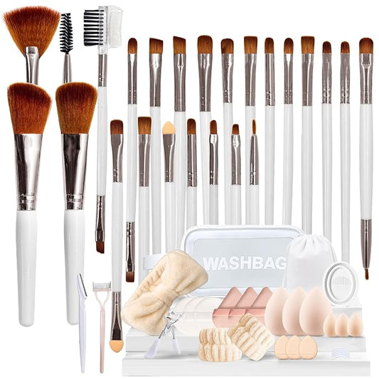 Makeup Brush Set, 52Pcs Makeup Tool Set Premium Synthetic Foundation Concealers Powder Eye Shadows Makeup Brushes Kit for for Beginner Professional, Beige