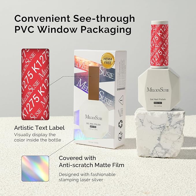 MelodySusie Hema Free Gel Nail Polish, 0.5 Fl Oz Thick Bright Coral Red Gel Polish, Non-Toxic, Long Lasting, Soak Off UV Nail Polish, Manicure Nail Design Salon DIY Nail Art at Home K1275