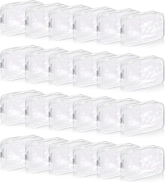 24 PCS Clear Makeup Bag with Zipper, Waterproof Transparent Toiletry Bag Organizer, PVC Portable Cosmetic Bags for Women Men Traveling Vacation Bathroom Home (White)