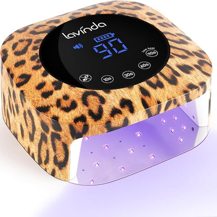 Lavinda LED Nail Lamp UV Light for Gel Nails 54W Cordless Rechargeable UV Lamp Nail Light with 4 Timer, 2X Faster Professional Gel Polish Curing Nail Dryer for Salon Use-Leopard Print