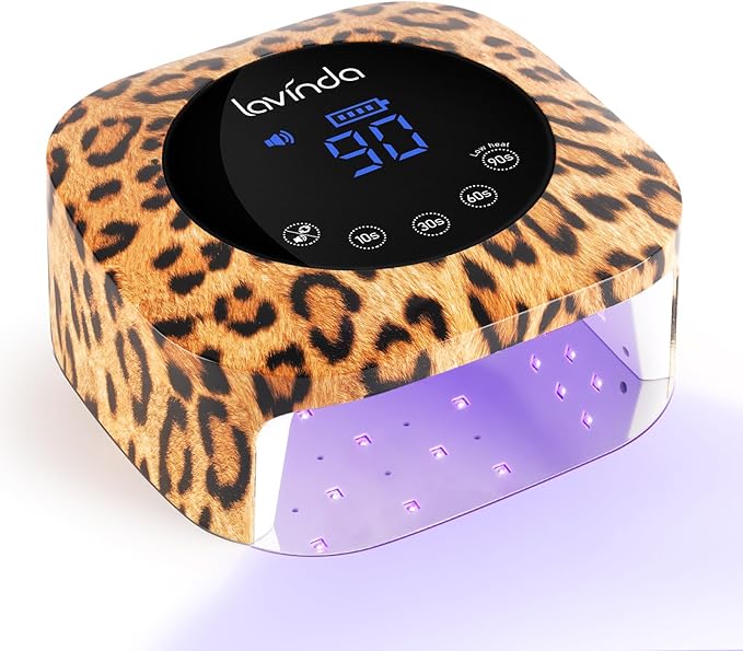 Lavinda LED Nail Lamp UV Light for Gel Nails 54W Cordless Rechargeable UV Lamp Nail Light with 4 Timer, 2X Faster Professional Gel Polish Curing Nail Dryer for Salon Use-Leopard Print