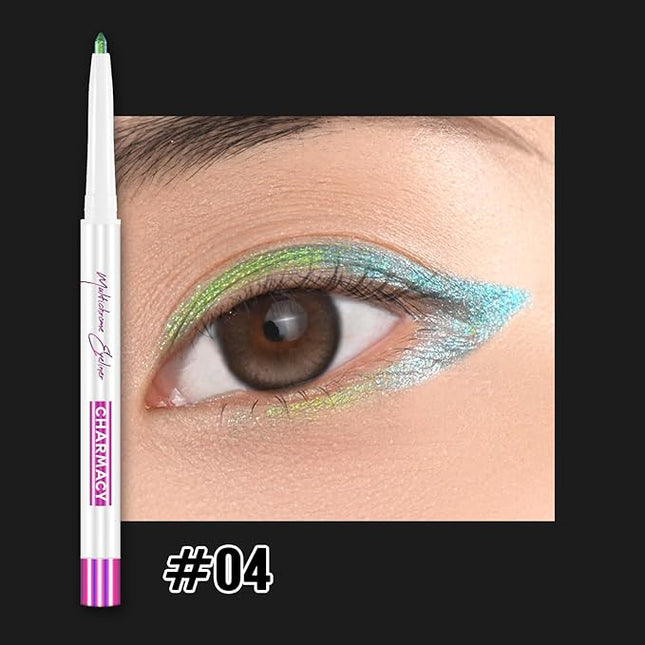 CHARMACY Chameleon Chrome Eyeliner, Multichrome Shifting Colors Metallic Glitter Eye Makeup, Waterproof Smudgeproof Gel Eyeliner, Long Lasting Wear, Vegan & Cruelty Free (B04)