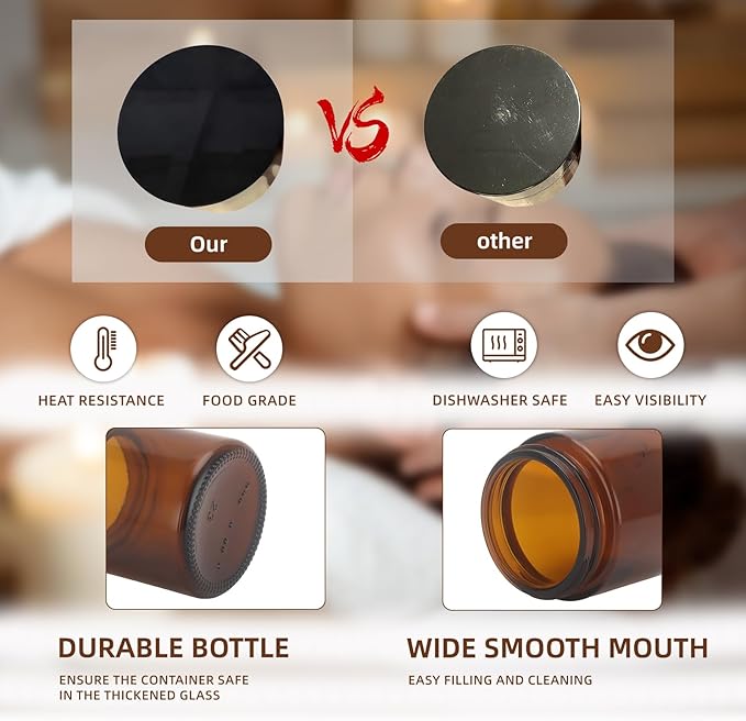 50Pcs(25×4oz + 25×2oz)Amber Glass Jars with Glossy Black & White Inner Lid Liners Airtight Small Glass Containers for Spices Candles Ointments DIY Crafts Travel Toiletries (4oz & 2oz Bundle)