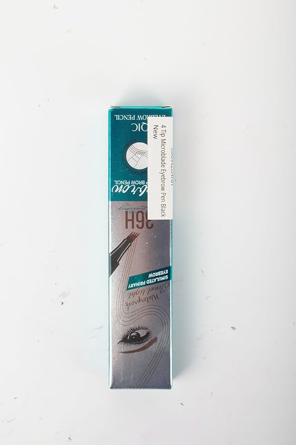 Microblade Eyebrow Pen, Waterproof Eyebrow Pencil Black Brow 4 Fork Tip Pencil, Liquid Thin Eyebrow Pen Long Lasting that Looks Like Hair, Black