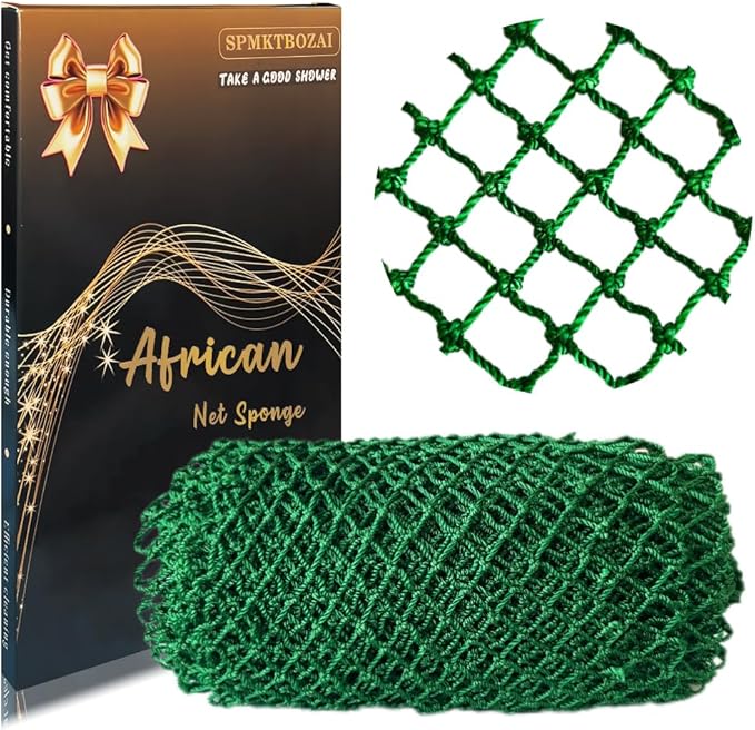 African Net Sponge Authentic, African Exfoliating Sponge Real African Net Black Owned, African Bath Sponge Back Scrubber, Body Exfoliator Shower Bath Accessories (Emerald Green)