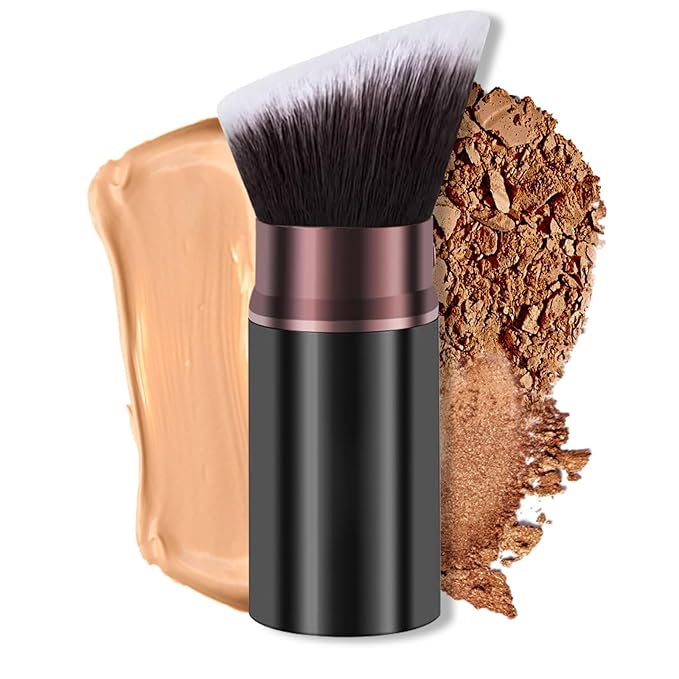 Kabuki Makeup Brush, Retractable Travel Powder Foundation Makeup Brush Face Blush Brushes for Blending Liquid, Bronzer, Buffing, Sunscreen,Flawless Cosmetics