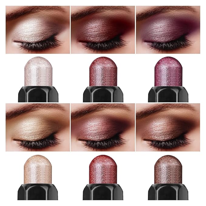6PCS Eyeshadow and Eyeliner Pen,Matte And Shimmer Cream Eyeshadow Pencil Crayon,Champagne Rose Pink Eye Brightener Stick,Waterproof Long Lasting Highlighter Makeup Stick