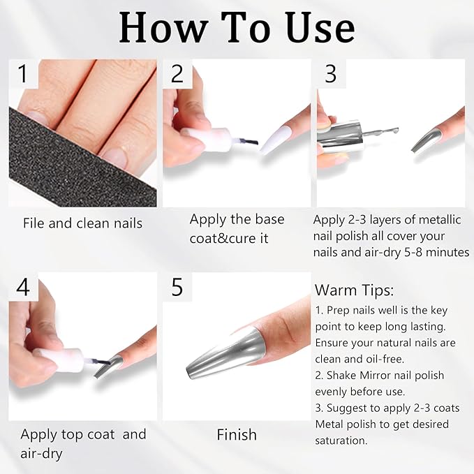 SIUSIO 18ml Mirror Nail Polish, Bright Colorful Metallic Nail Polish for Nail Art, Longlasting Mirror Effect Nail Glue, Gorgeous Reflective Manicure Nail Lacquers, 0.61 fl oz-Silver