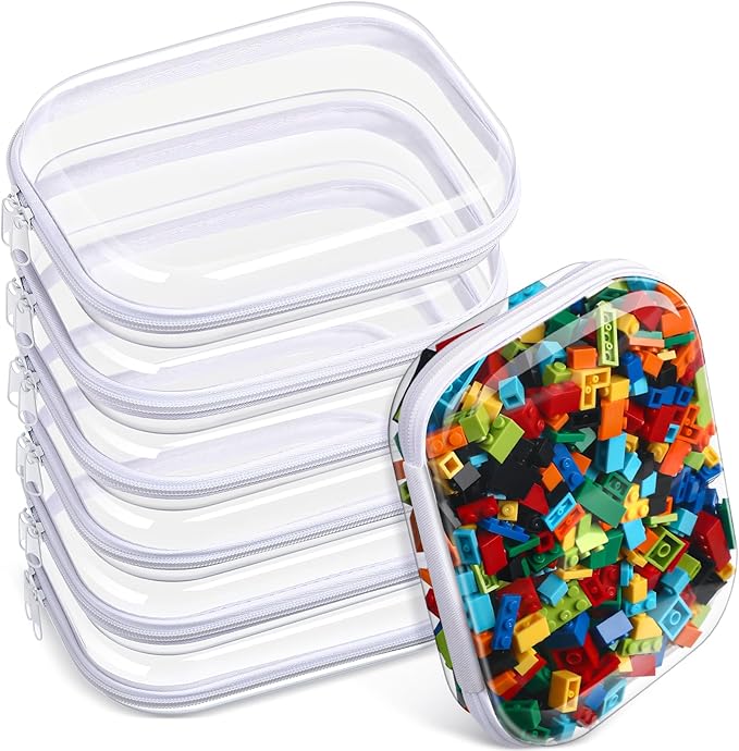 Sanwuta 6 Pcs Clear Hard Zipper Case Pencil Pouches Hard Plastic Zipper Pouches Makeup Bag Transparent Cases for Snacks Plastic Storage Organizer Box for Travel
