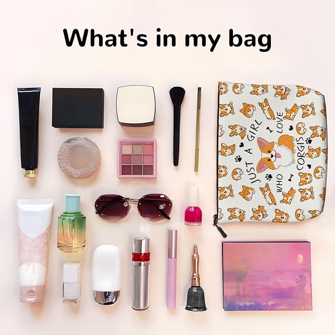 MOLAIGIN Just A Girl Who Love Crogis Cute Crogi Cosmetic Bag For Women, Travel Makeup Bag, Toiletry Zipper Bag, Large Capacity Aesthetic Cases