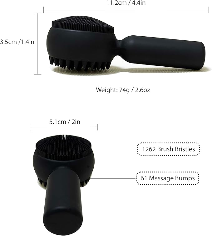 Silicone Facial Cleansing Brush 2 in 1 Silicone Facial Scrubber Manual Exfoliating Facial Brush Face Cleanser Face Exfoliator Ultrafine Bristles for Sensitive Skin Easy to Clean Lather Well (Black)
