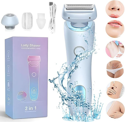 The Glide Pro 3.0 Razors,Smooth Shave Pro for Women,2 in 1 Electric Shaver Razors,Wireless Bikini Trimmer for Pubic Hair,Waterproof Wet & Dry Use for Armpit Legs Face Hairs (Blue)