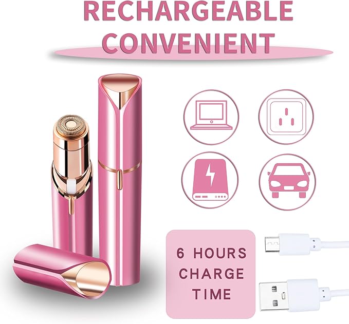 Facial Hair Remover for Women- as Seen on TV Painless Face Shaver -Mini Hair Remover, Electric Razor Shaver Portable Bikini Epilator for Lips, Chin, Armpit, Peach Fuzz, Fingers, Neck, Cheek (Rose red)