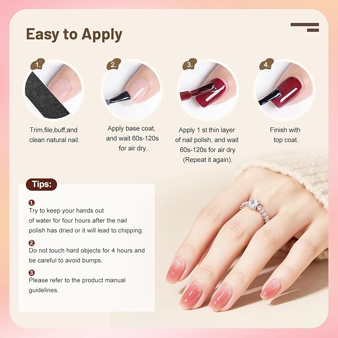 Jelly Nail Polish Set, 10 Color With 2PCS Base and Top Coat Quick Drying High Gloss Shine Jelly Nail Polish Translucent Amber Gray Red Nude Color Holiday Gift Giving