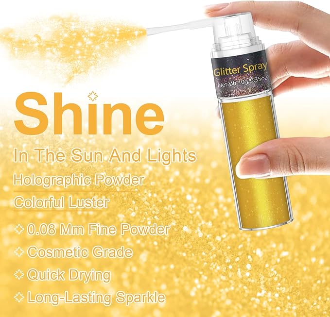 Hair and Body Glitter Spray, 1PC Gold Hair Glitter Extra Fine Face Shimmer Powder for Clothes, Festival Loose Sparkle Powder for Rave Clothes Nail Art Easter Halloween Crafts (Gold)