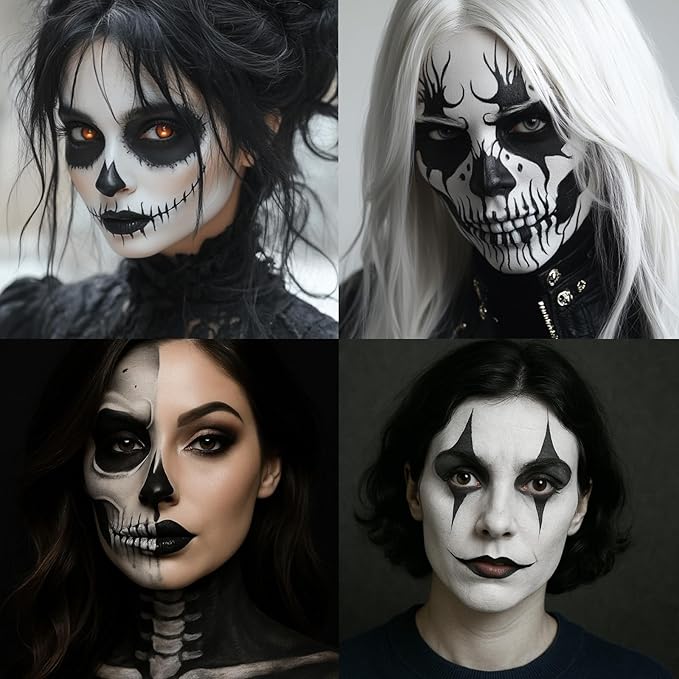BAD COLOR 3PCS Black White Grey Face Body Paint Stick Makeup for Skull Skeleton Goth Mime SFX Cosplay & Dress Up, Full-Coverage Halloween Facepaint Makeup Kit