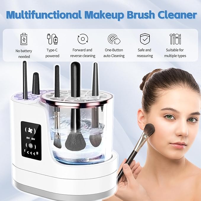 3-in-1 Electric Makeup Brush Cleaner, Dryer & Storage Drying Available Fast Cleaning & Healthy Skin Care Automatic Cleaning Tool for All Size Brushes