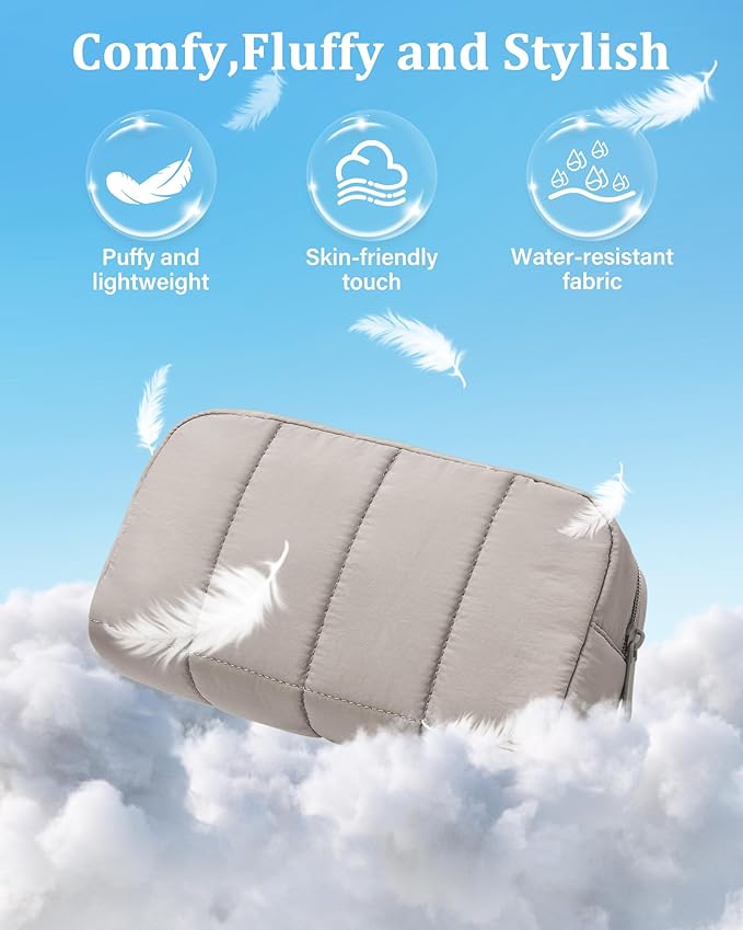 oscaurt 2 Pcs Makeup Bag Travel Toiletry Bag for Women Puffy Padded Cosmetic Pouch Purse Wide-open Makeup Organizer Case Travel Essentials