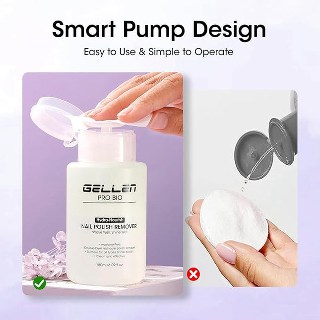Gellen Nail Polish Remover, Dual-phase Nourishing Polish Removal- Non Acetone- for Quick Dry Nail Polishes- Non Toxic Fingernail Polish Remover with Easy Push-down Pump- Unscented- 6.09 Fl Oz