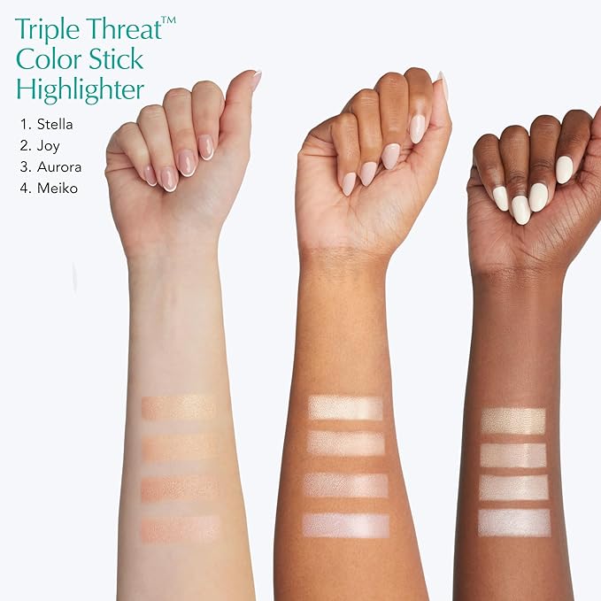 Thrive Causemetics Triple Threat Color Stick: Cream Highlighter Stick with Vitamin E, Evening Primrose Oil, Waterproof Smudge Proof Face Makeup Formula, Joy (Gold Shimmer)