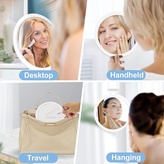 JMH Magnifying Handheld Mirror Double Sided, 1X 20X Magnification Hand Mirror, Travel Folding Held Adjustable Rotation Pedestal, Portable Small Makeup Mirror, 6 Inch
