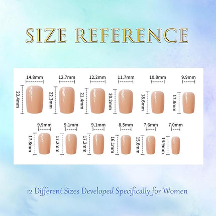 Gold Press on Nails Medium Gold French Tip Fake Nails Square Shape False Nail Tips Nude Pink Full Cover Glue on Nails Medium Length Stick on Nails Glossy French Tip Nails Press ons for Women 24 Pcs