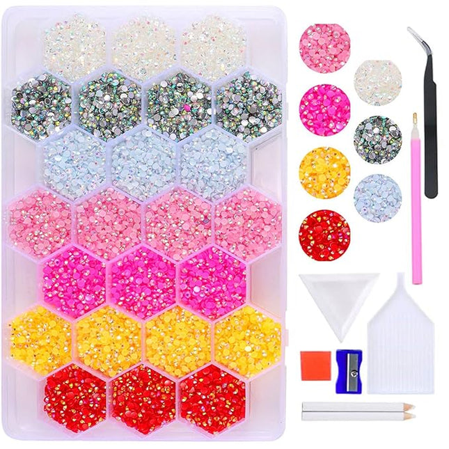 24 Gird Jelly AB Crystals Resin Nail Beauty DIY Jewelry Accessories Rainbow AB Resin Flatback Rhinestones Kit, Jelly Rhinestones Mixed Color Round Shape for Nail Crafts Tumbler (B-4mm)
