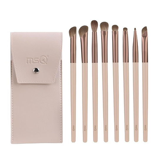 MSQ Eye Makeup Brushes 8pcs Eyeshadow Makeup Brushes Set with Bag Soft Synthetic Hairs for Eyeshadow, Eyeliner, Blending, Concealer, Nose Shadow (Khaki)
