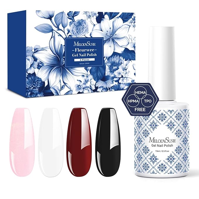 MelodySusie Fleurwee Plant Based 4pcs Gel Nail Polish Daily Commuter Kit, Hema Free, 21 Non Toxic, Long Lasting No Chip, Finger Toe Nail Polish, Fall Nail Art Salon Manicure at Home