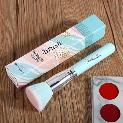 Makeup Brushes Foundation Brush for Liquid Makeup, Flat Top Kabuki Foundation Brush Premium Make up Brushes Liquid Blending Mineral Powder Buffing Stippling Flawless Face Brush Makeup Tools(Blue)