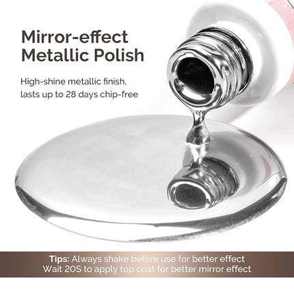 MelodySusie 8ML Silver Gel Liner Nail Art Polish Mirror Chrome 3D Effect,for Line and Patterns of Painting,French Nail Tips,DIY Manicure Pedicure for Home DIY Salon Use