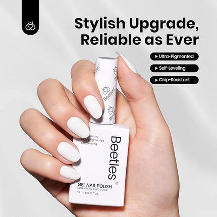 Beetles White Gel Nail Polish Color Gel Polish Soak Off UV LED Nail Lamp Home Salon DIY Design Art Manicure Gifts for Women 1Pcs 0.51Oz Colorful Bottle Pure Elegance