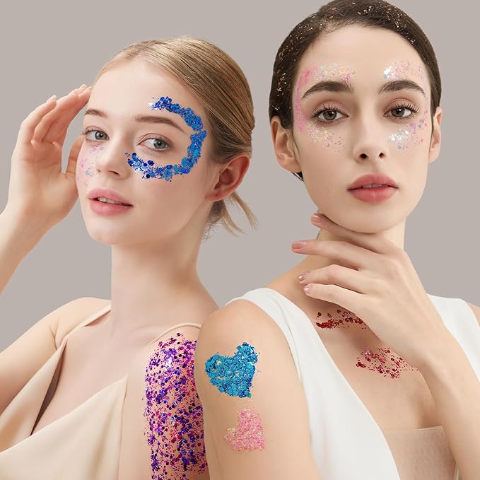 Teenitor 12 Colors Makeup Festival Face Glitter and 12 Colors Glow in The Dark Body Glitter Gel for Women, Glitter Gel for Face and Body, Hair