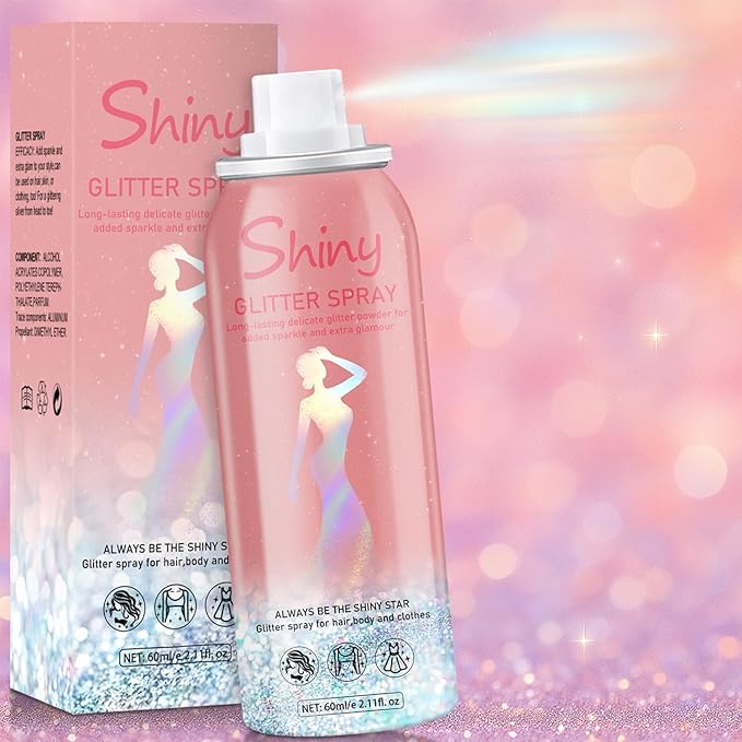 Hair and Body Glitter Spray – Holographic Body Glitter, Long-Lasting Quick-Dry Silver Glitter Hairspray, Shimmer Spray for Face, Clothes, Festival, Rave, Stage, Prom Party Makeup